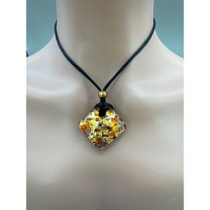 Beautiful Gold Yellow Silver Black Vintage Murano Glass Necklace & Earring Set